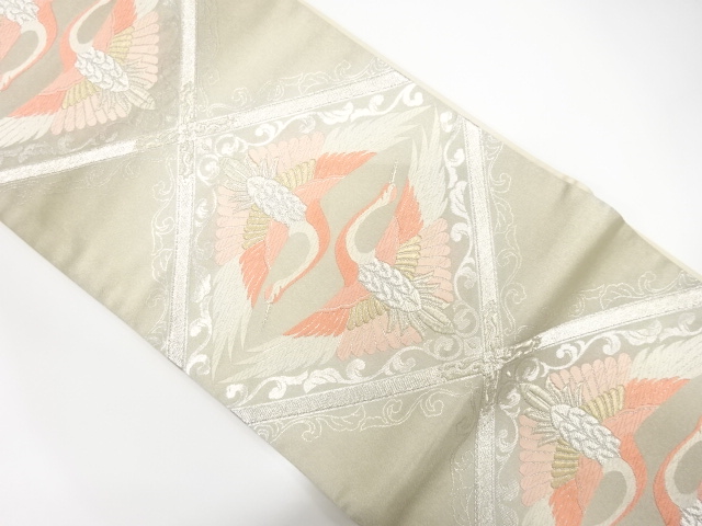 JAPANESE KIMONO / ANTIQUE FUKURO OBI / SILK / WOVEN CRANE